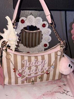 Juicy Couture Pink & Tan Striped Shoulder Bag
